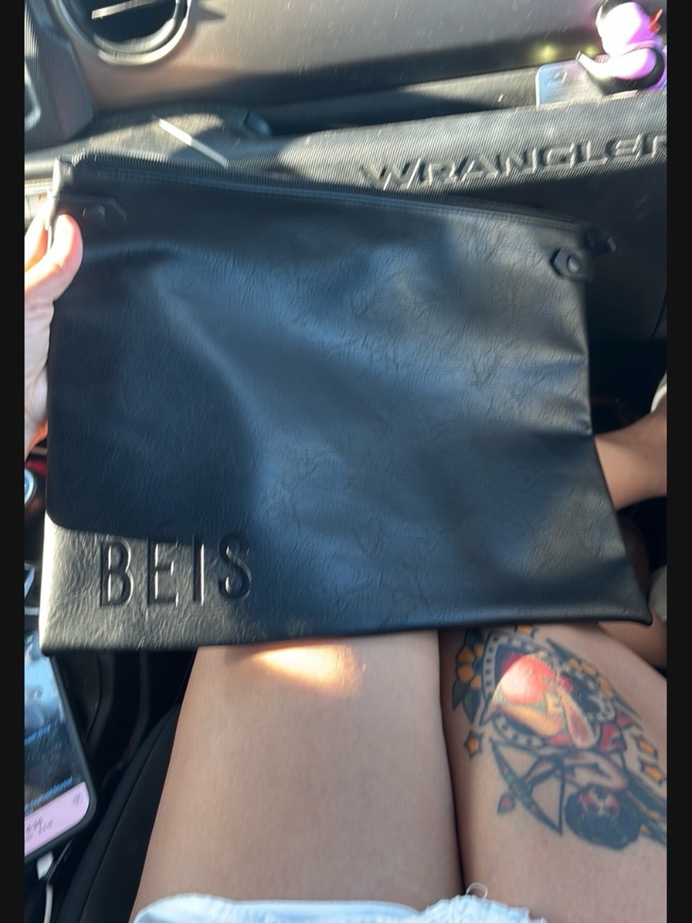 BEIS Black Leather Zip Pouch